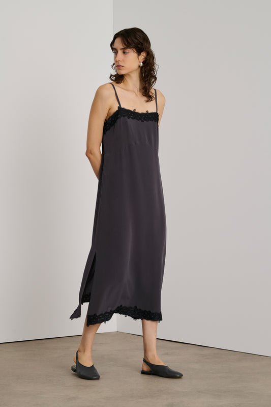 Robe Ethelle - Gris Anthracite - Soie - Femme