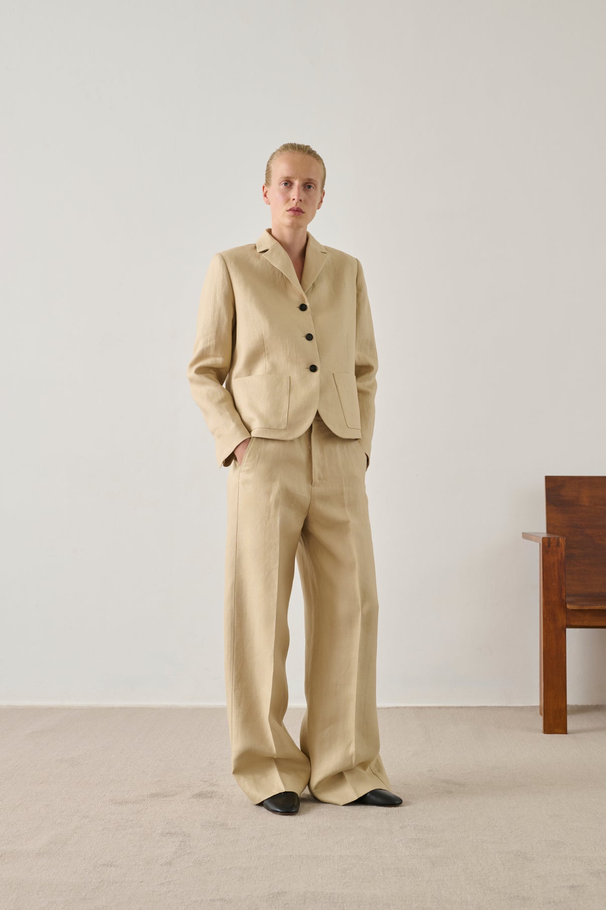 Pantalon Hippolyte - Beige Poudre - Lin - Femme vue 1